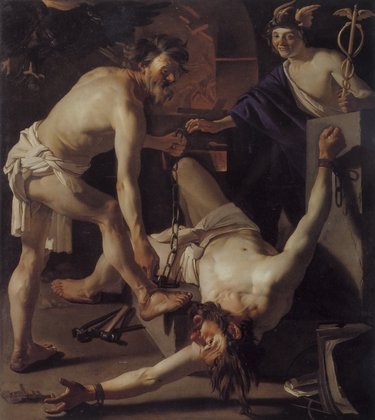 Prometheus Being Chained by Vulcan