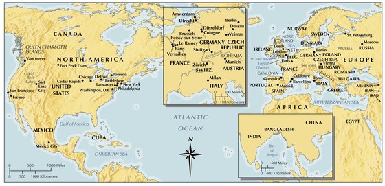 Map of Europe and North America (with Asian insert)