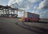 Testing robot-truck designed to move container within automated ECT/Sea-Land cargo terminal. Maasvlakte, Port of Rotterdam, the Netherlands.
