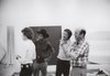 Helen Winkler, Peter Bradley, Kenneth Noland, and Clement Greenberg installing The DeLuxe Show