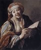 Young Woman Reading from a Sheet of Paper