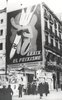 'Abaix le Feixisme'; Photo of giant poster on building, Barcelona, 1936