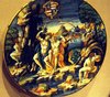 Bacchus and Erigone; Plate with Bacchus seducing Erigone; at the top, a shield of arms