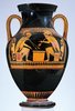 Achilles and Ajax playing a dice game; Attic Bilingual Amphora; Bilingual Amphora with Achilles and Ajax