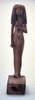 Wooden statue of a standing woman w/ full wig - Woman w/ full wig, diadem, in pleated dress & holdin