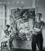 Elaine and Willem de Kooning with one of the paintings in the Women series, 1953